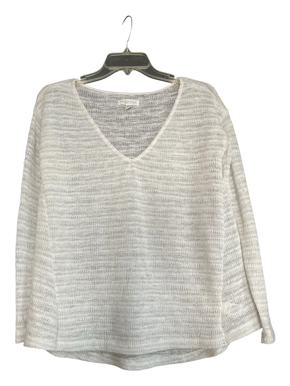 Aeropostale White Open Knit Metallic Shimmer V-Neck Sweater M